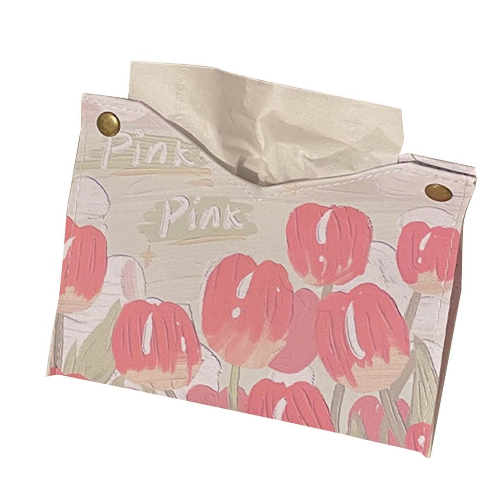 Paper Box Cover Large Cute PU Leather Facial Hand Paper Box Cover for Bedroom Living Room Cars Pink