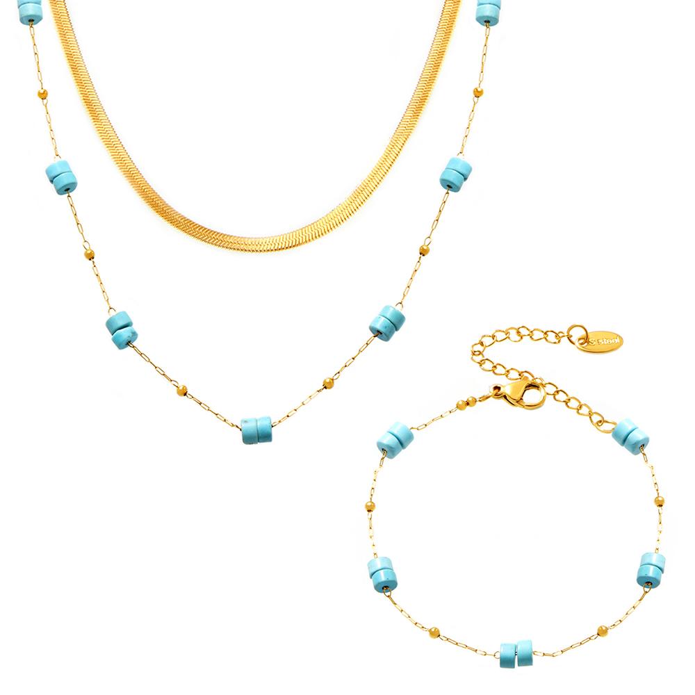 

Женский браслет-ожерелье из натуральных камней, бирюзовый, с бусинами, дизайнерская цепочка, из нержавеющей стали, модный шарм, на каждый день, с цирконом, оптом