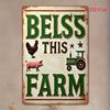 Vintage Rustic Metal Tin Sign Wall Decor  Bless This Farm with Farm Animals Chicken Pig Cow  Tractor Design Aged Gree