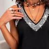 Women Vest Soft Stretchy Sleeveless Tops with Sequins Neckline V-Neck Loose Fit Night Club Camisole Party Date Casual Wear