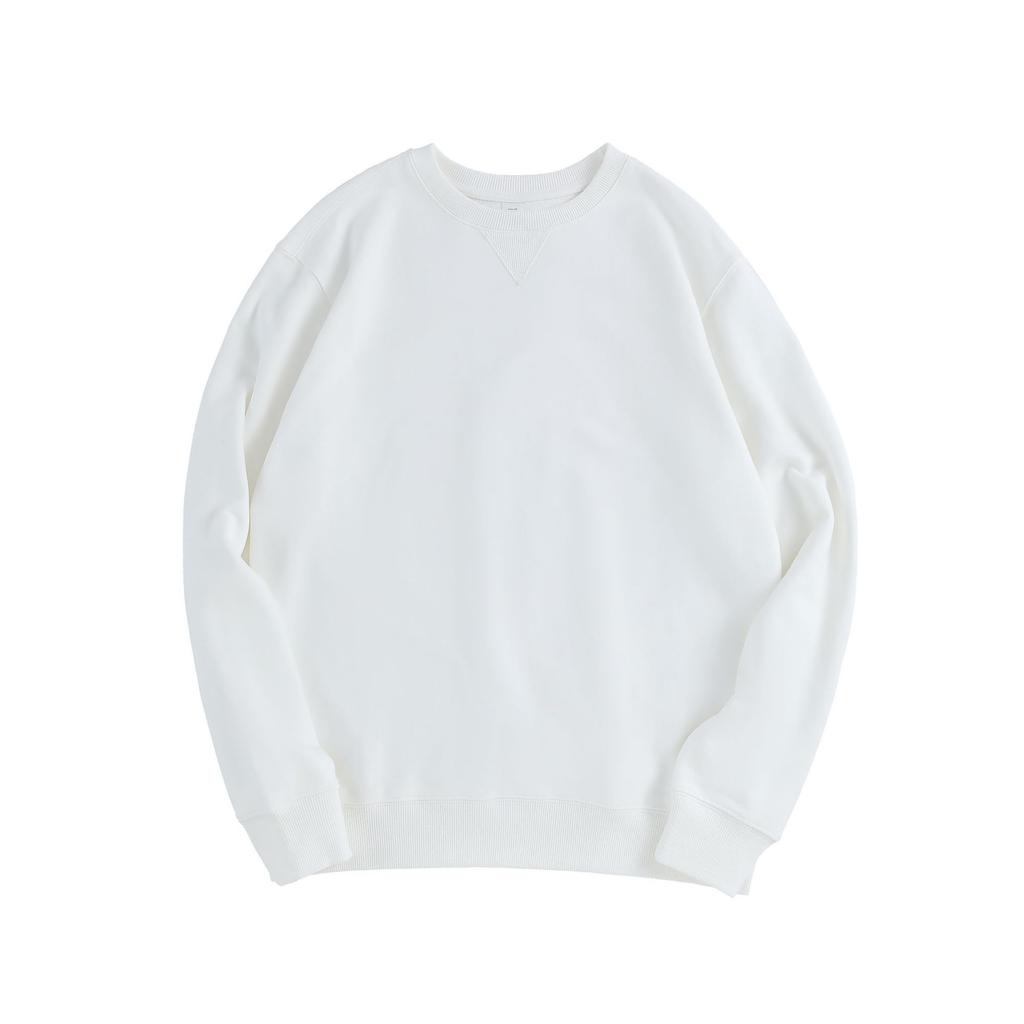380g Heavyweight Combed Cotton Crewneck Sweatshirt, Fleece Long Sleeve Pullover, Relaxed Fit Triangle Cut, Unisex