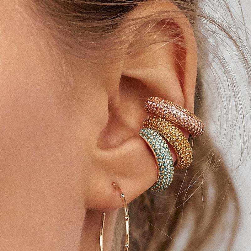 Fashion C Shape Round Cartilage Clip Earrings For Women Fake No Pierced Earrings Crystal Rhinestone Geometric Jewelry Gold Color
