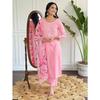 Women's Pink Rayon Slub Embroidered Straight Kurta with Rayon Slub Pant And Silk Printed Dupatta Sets