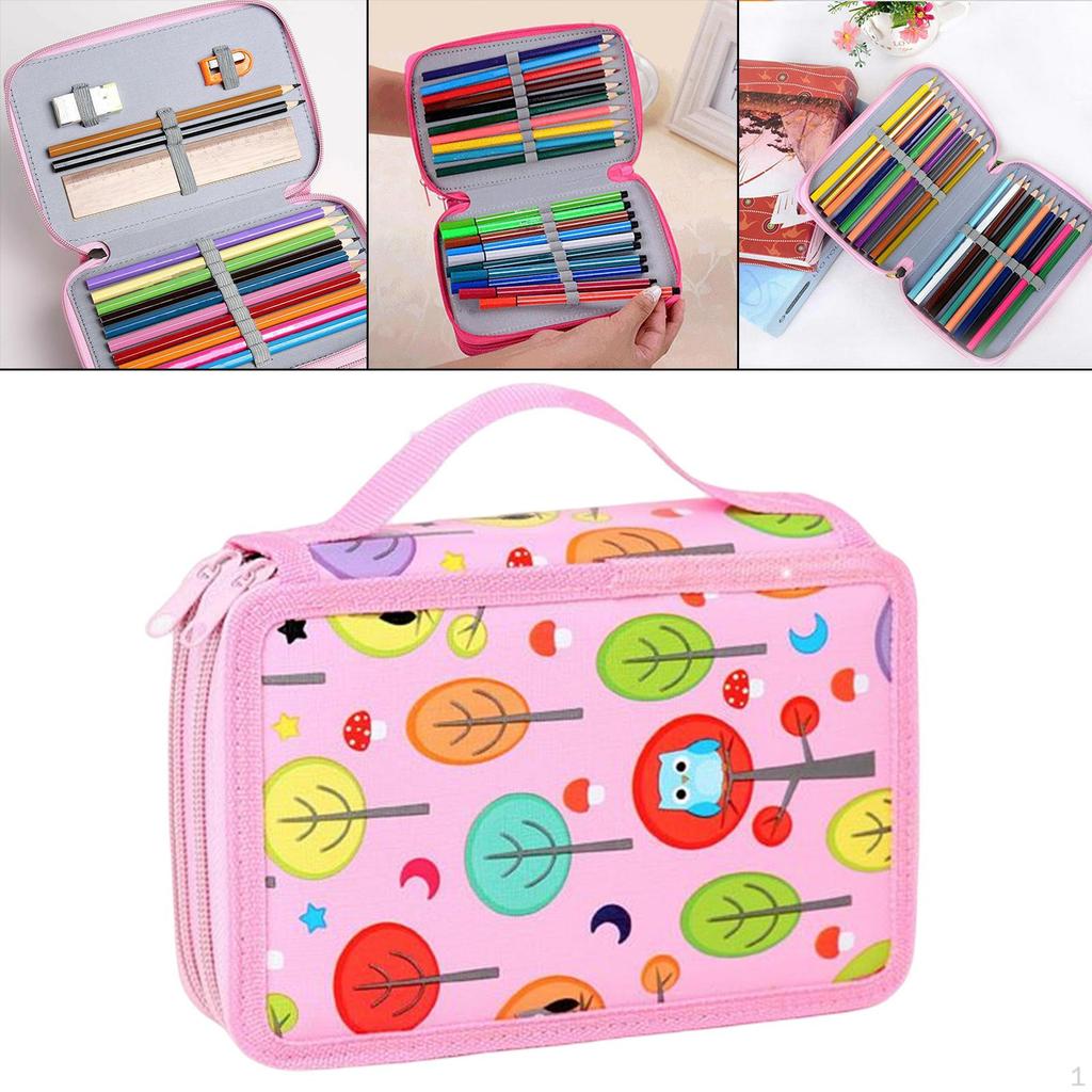 72 Slots 2 Layer Pencil Bag Stationery Makeup 7.87x4.92x3.15inch with Zipper Daily Use Big