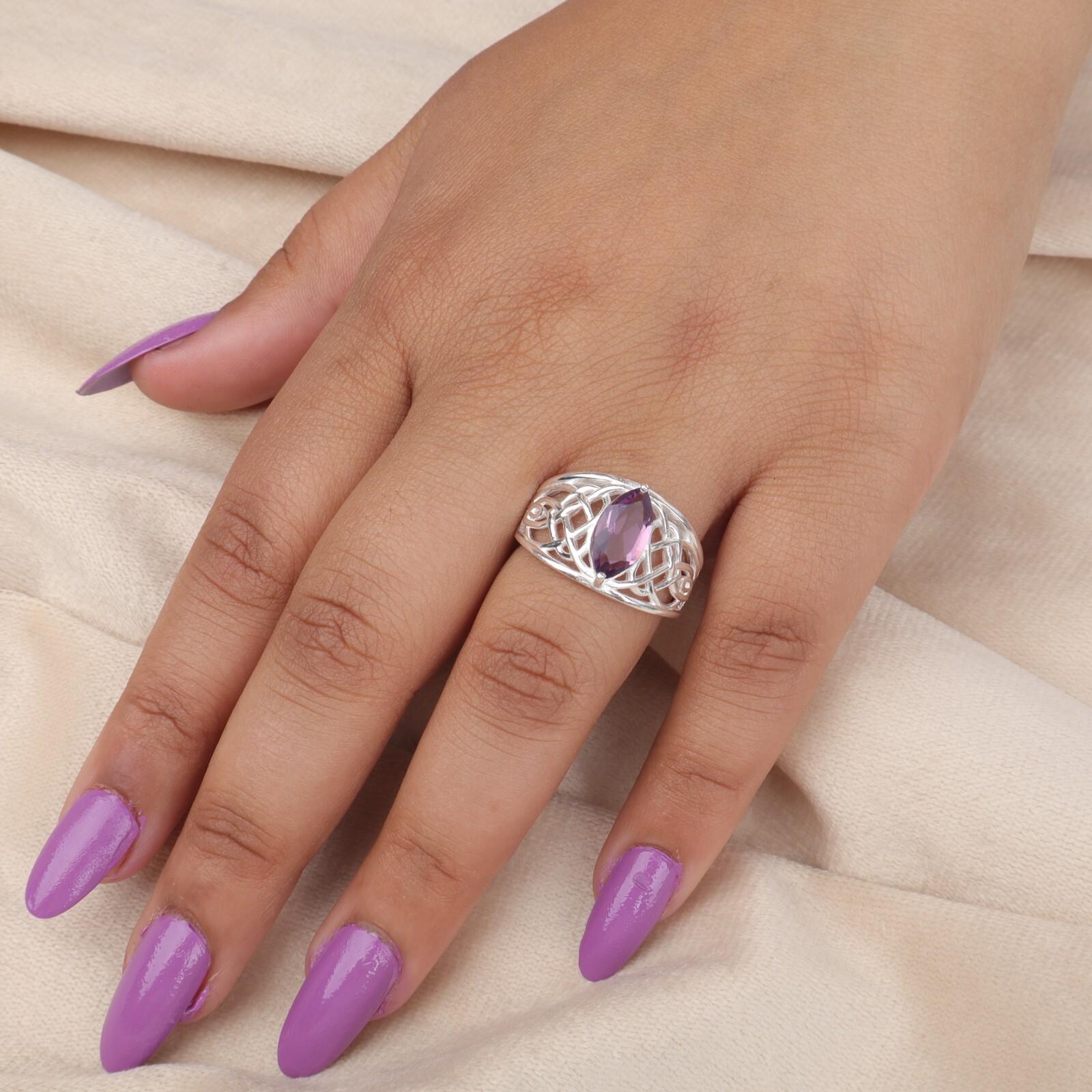 

Натуральный Аметист Драгоценный Камень 925 Стерлинговое Серебро Ювелирные Изделия Кольцо Обещания Подарок для Жены CZR-3-6 9