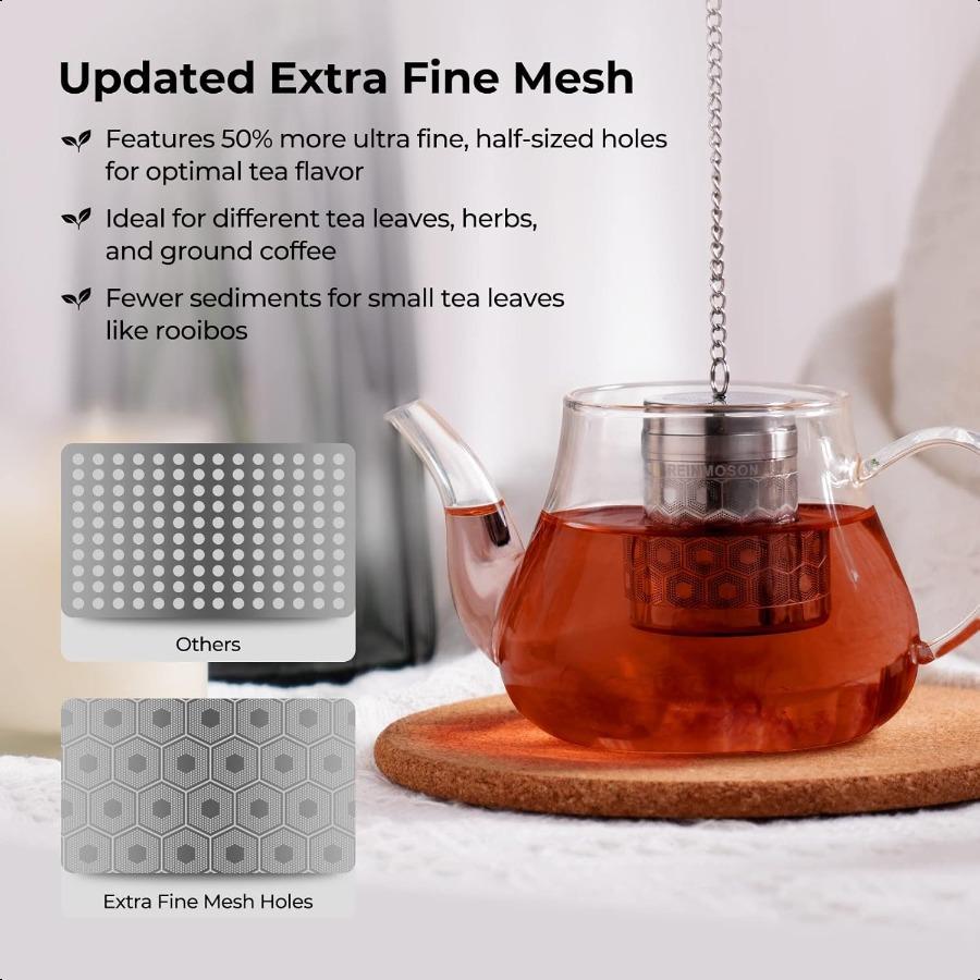 Tea Strainers for Loose Tea Extra Fine Mesh Tea Infuser 304 Stainless Steel and Updated Slim Threaded Lid Loose Leaf Tea Steepe