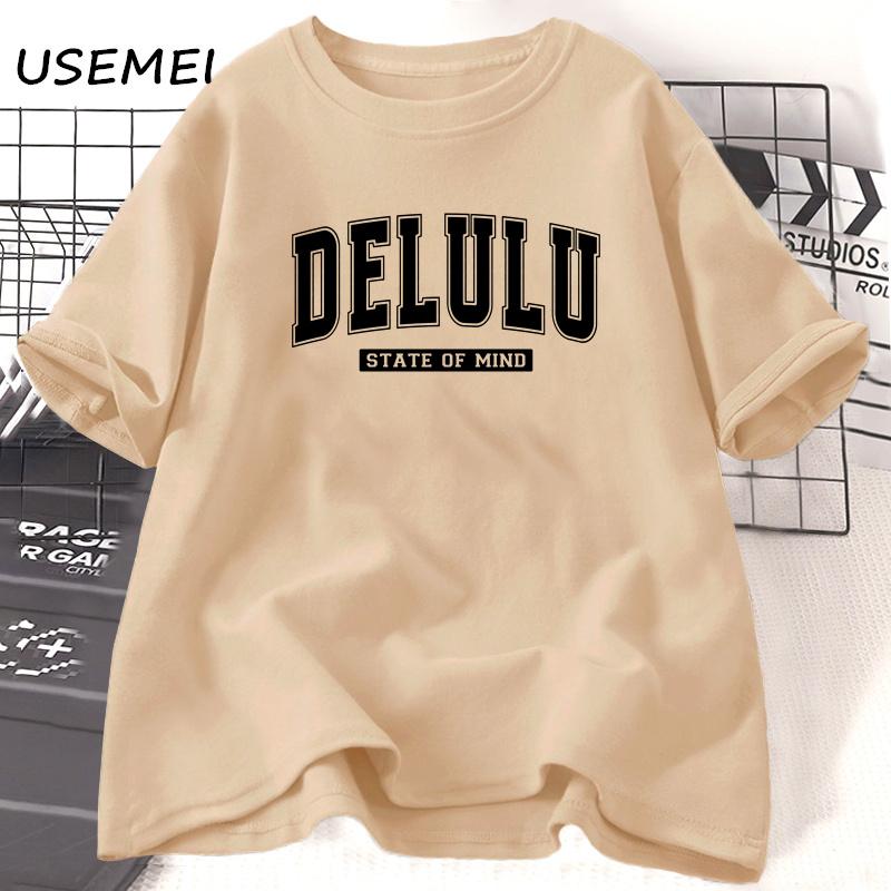 Delulu State of Mind Tshirt Women Funny Trendy Pirinted Tshirt Casual Cotton Short Sleeve Tee Shirt Aesthetic Womens Clothing