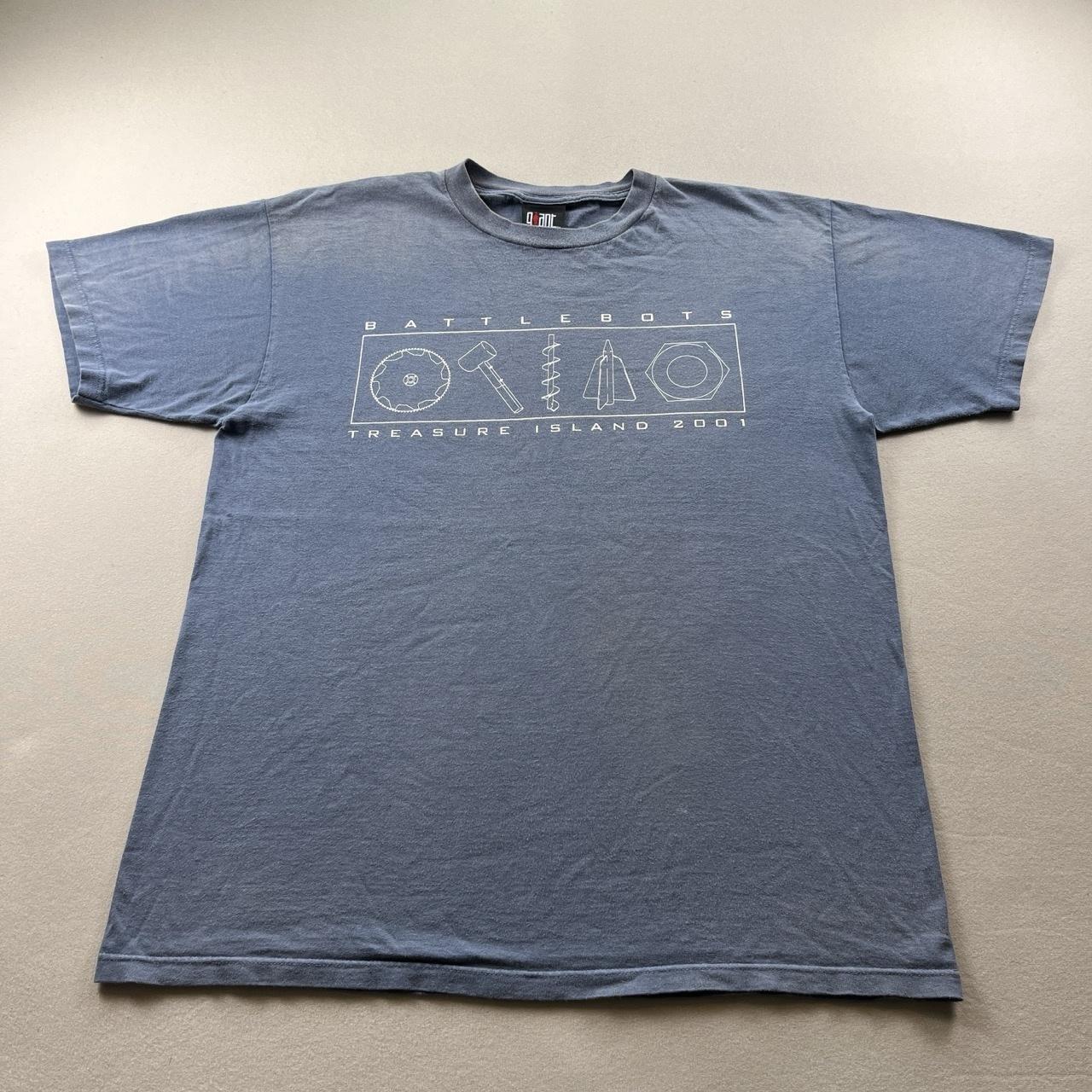 Vintage BattleBots T-Shirt Mens Large Blue Robot Game Show Treasure Island 2001 S