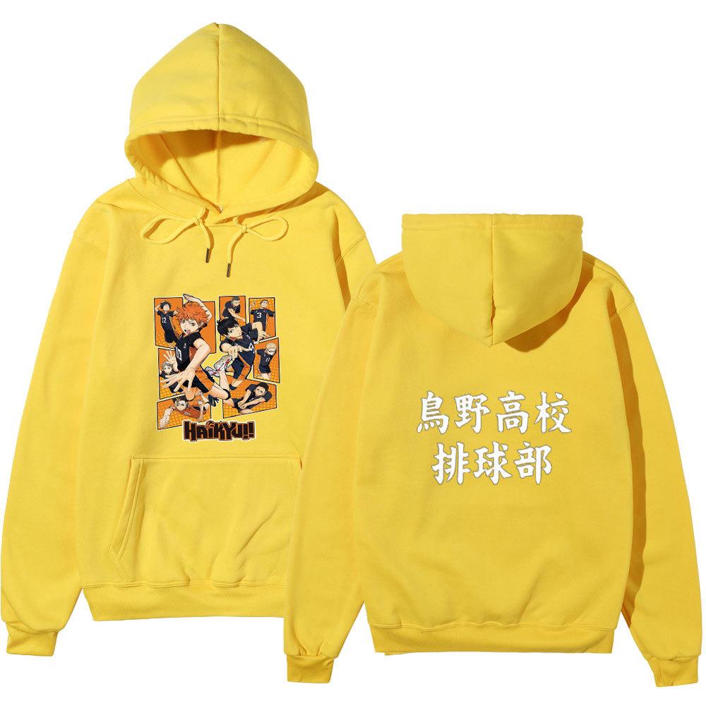 Haikyuu Karasuno High Volleyball Club Front Comic Characters Back Chinese Text Unisex Fleece Hoodie Anime Long Sleeve Pullover Sweatshirt
