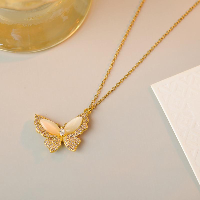 

Минималистичное ожерелье-бабочка с кошачьим глазом с золотым покрытием 2024 для женщин