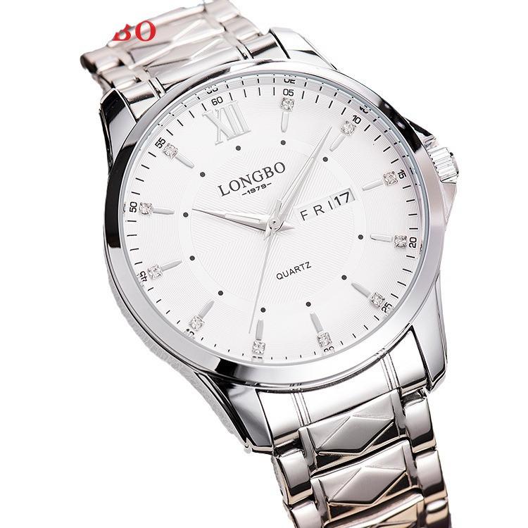 Longbo Men's Waterproof Luminous Korean Style Quartz Wristwatch with Double Calendar