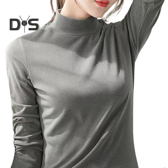 Damen-Herbst-/Winteroberteil, halbhoher Kragen, Nackenschutz, langärmelig, einfarbig, dick, warm, einfacher Stil, schmale Passform, winddicht, Damenboden