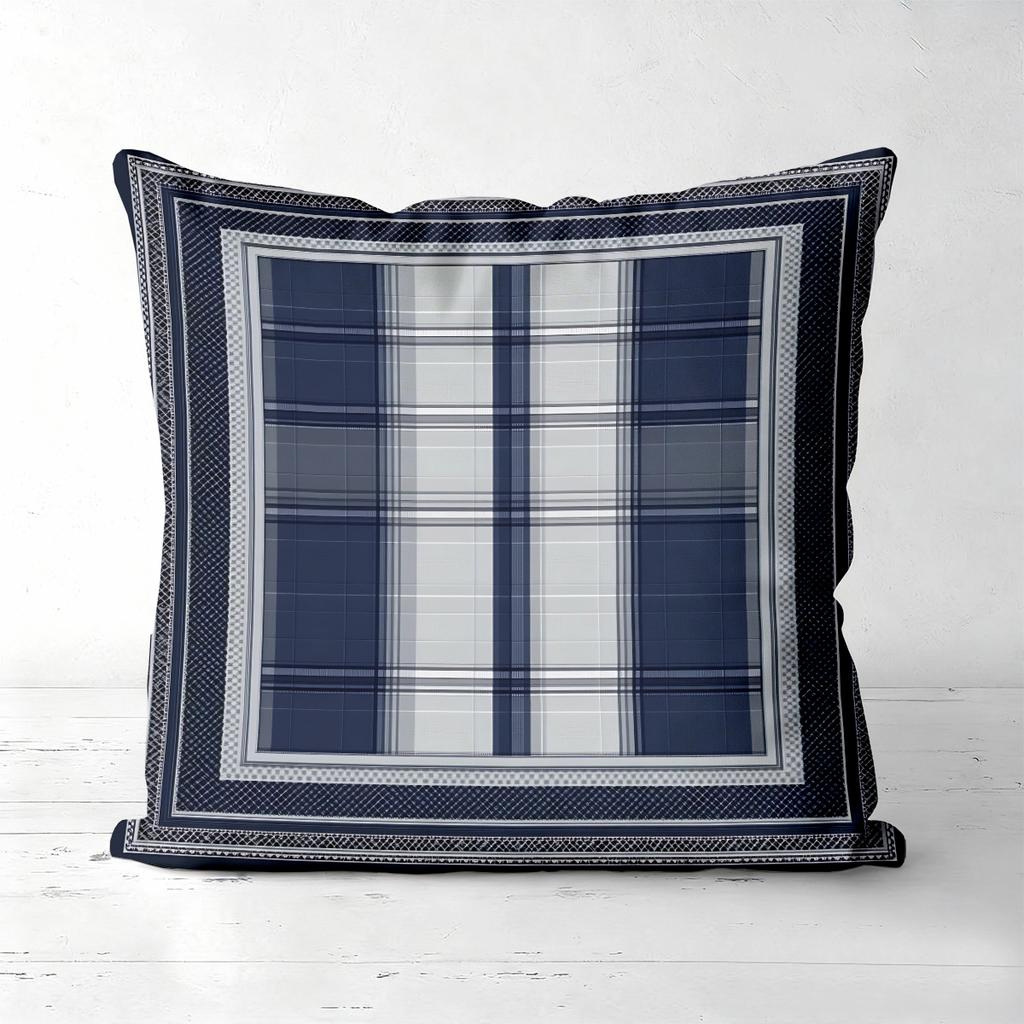 Set Of 4 Navy Grey Plaid Farmhouse Throw Pillow Covers Pattern Cushion Cover Suitable For Sofa Bedroom Car Pillow Cover