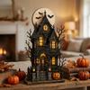 Spooky Wood Haunted House Statue Vintage Stacked Pumpkin Cart Ornament  Mantel Decor