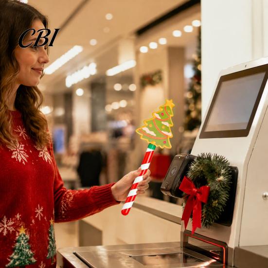 Magic Card Holder for Payment Christmas Tap-to-Pay Wand, Candy Cane Handle Credit Holder, Cute Retail Tool Self Checkout Santa Snowman Tree