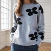 2025 Autumn/Winter Color Block Floral Jacquard Knit Pullover Sweater