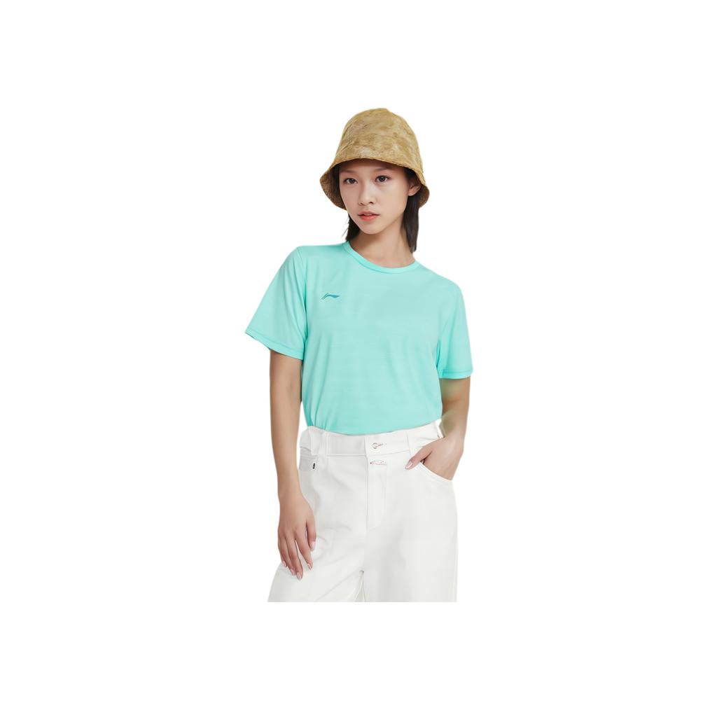Li-Ning Solid Color Logo Crew Neck Short Sleeve T-Shirt Unisex Tops Light-Blue ATSS600-1