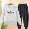 Boy Girls Children's Hoodies Suit Tops+Bottom Toddle Black Sweatshirr White Child 3-12 Year Pink Fashion Printing Coat Clothing