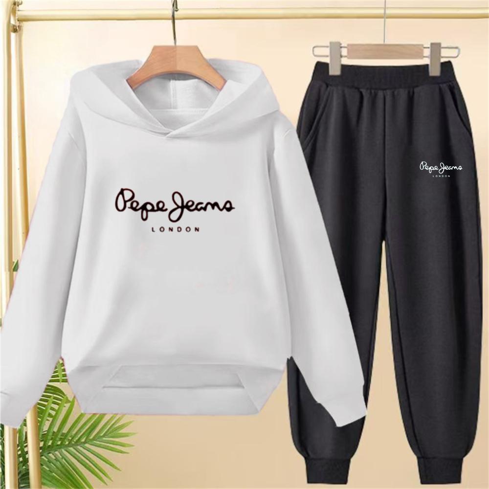 Boy Girls Children's Hoodies Suit Tops+Bottom Toddle Black Sweatshirr White Child 3-12 Year Pink Fashion Printing Coat Clothing