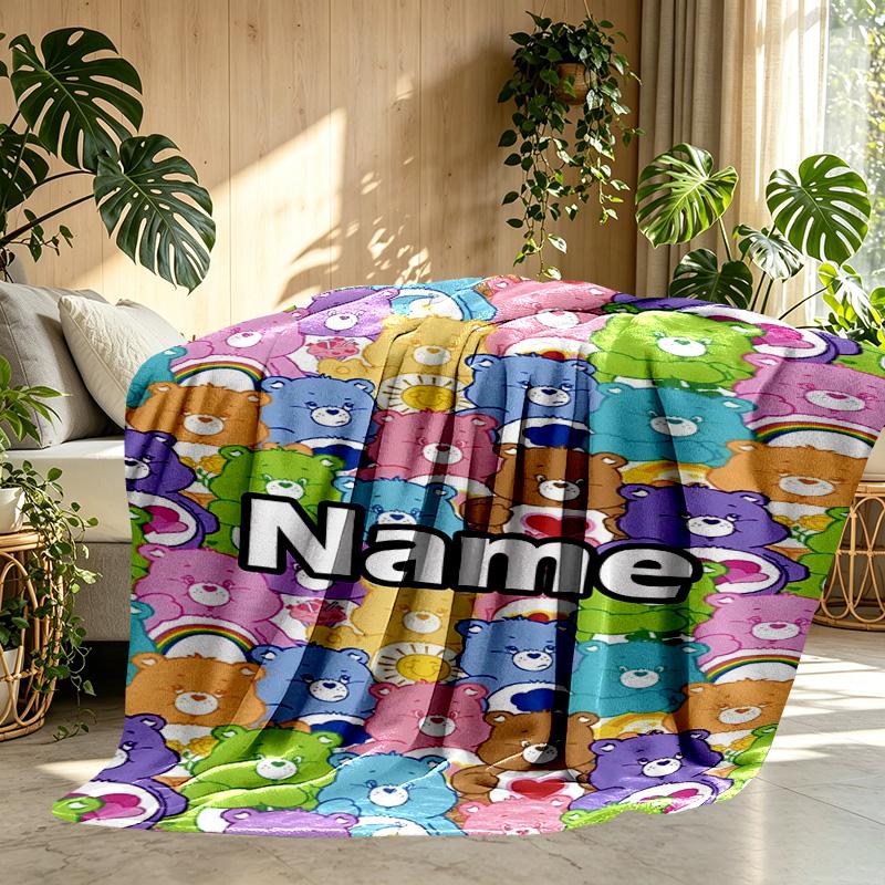 Custom Name Personalized Care Bears Print Blanket, Home Decor, Bedroom, Sofa, Camping, Couch, Gifts for Birthday ChristmasEnthusiasts