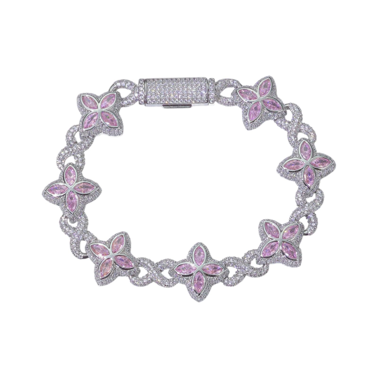 

ICEVIA 5A Zircon Clover Motif Bracelet, Silver, Clear Stone, Purple, Blue, Green, Gold, Pink, Olive, Rose Gold, Women s & Men s, Four-Leaf Clover, Art