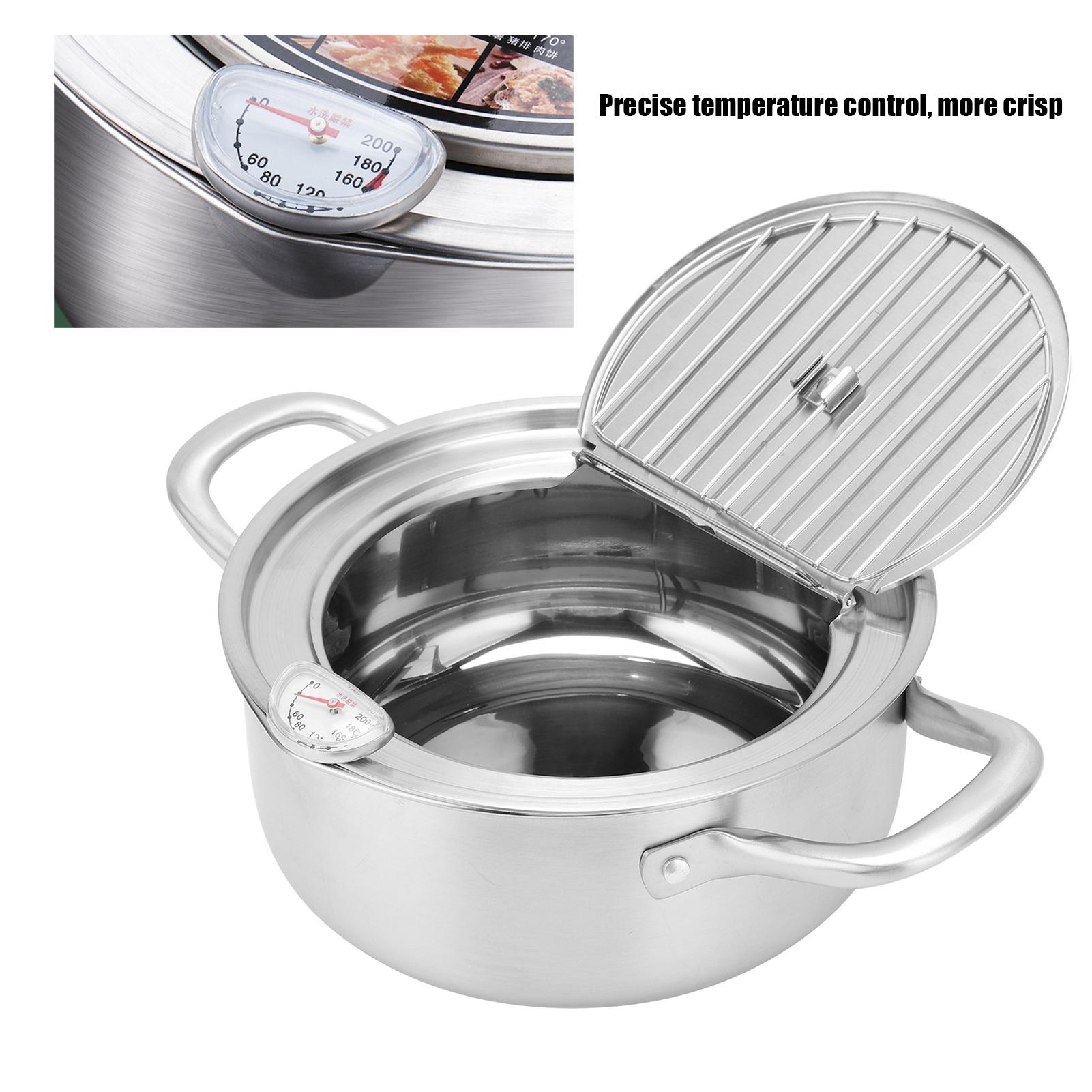 Kitchen Fryer 304 Stainless Steel Frying Pot with Thermometer Lid Cooking Utensils