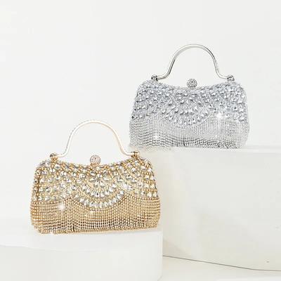 Magnifiques et Brillants Diamants Strass Pompons Poignée Sacs de Soirée pour Fête et Mariage Pochette Sac à Main Sacs de Créateurs Sacs à Main