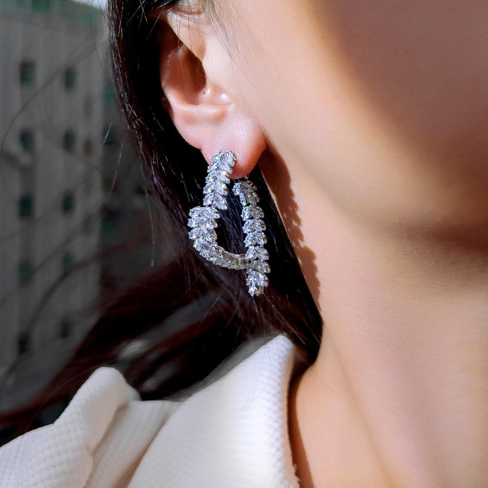 Light Luxury Design Zircon Love Wheat Ear Earrings Women'S Earrings Front And Rear Two Wear High-End Earrings