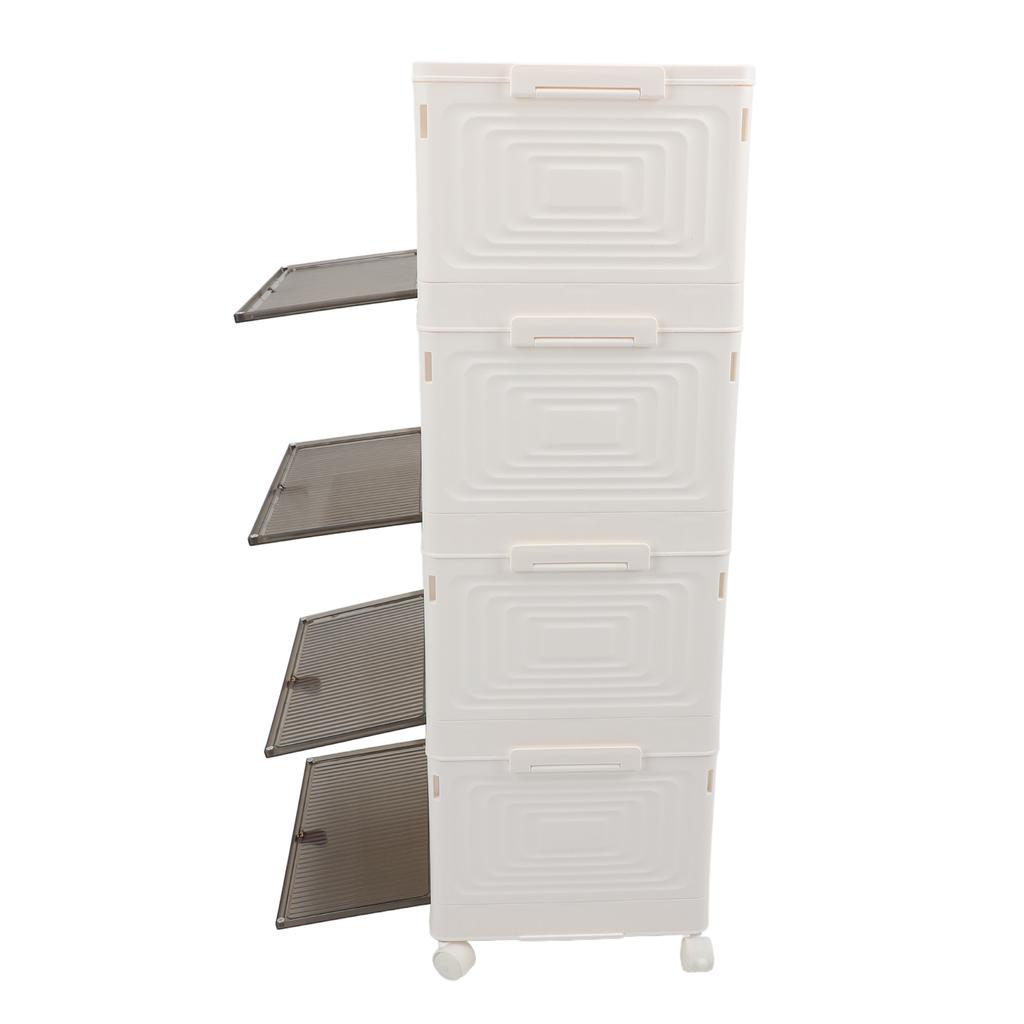 Folding Shoes Storage Box 4 Layers Transparent Large Capacity Foldable Shoe Rack Organizer with Whee