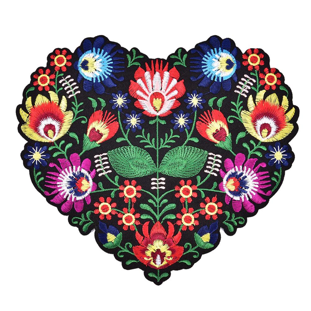 

1pc Large Heart Flower Patch 3D Embroidery Applique Iron on Patches for Clothing Accessories Ethnic DIY Apparel Sewing Supplies