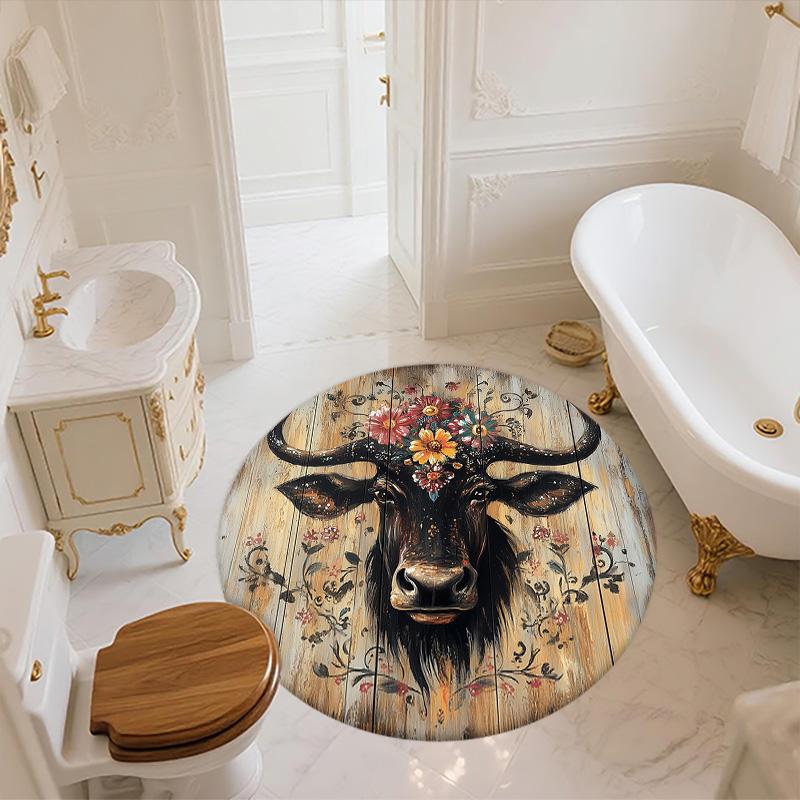 Wildebeest,Round Area Rug,Carpet Rug for Living Room Bedroom Sofa Playroom Decor,Non-slip Floor Mat