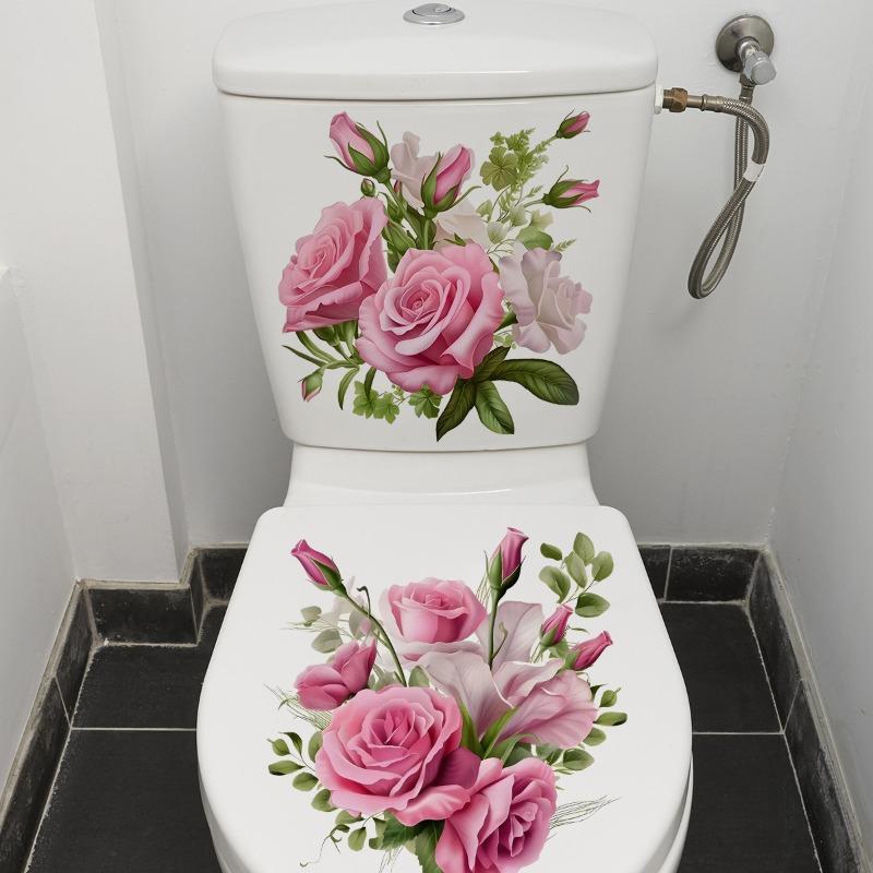 

Pink Rose Flower Stickers Waterproof Self-Adhesive Toilet Lid Decals for Bathroom Toilet Seat Cover Window Glass Home Decor 30x30cm 2pcs