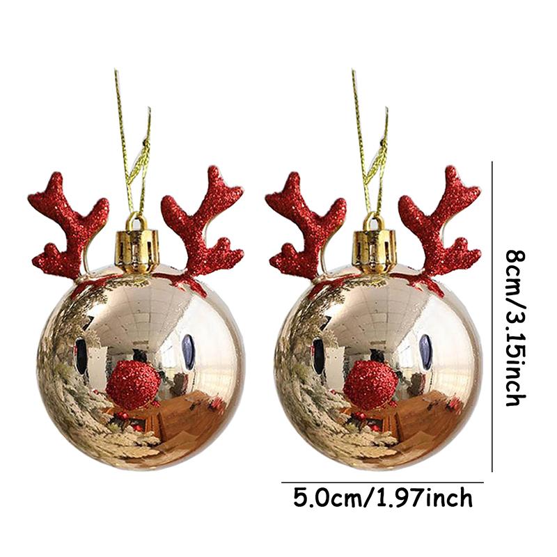 

2pcs Cute Elk Christmas Ball Xmas Tree Hanger Ornaments Plastic Pendants New Year Hanging Decoration For Home Party Supply