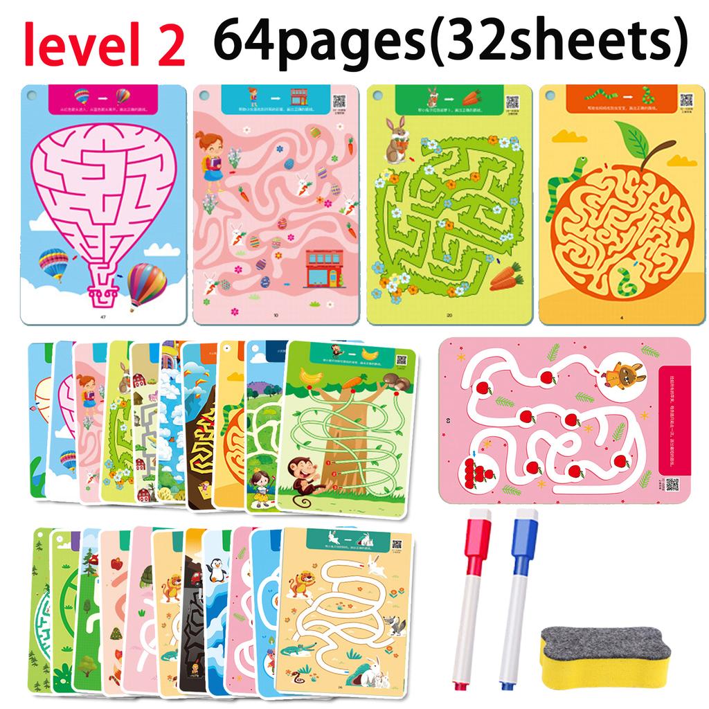 15/32 Sheets Reusable Maze Cards for Kids 3 Beginner Level Kids Activity Busy Amazing Mazes Books with Pens Chidren Puzzles Fine