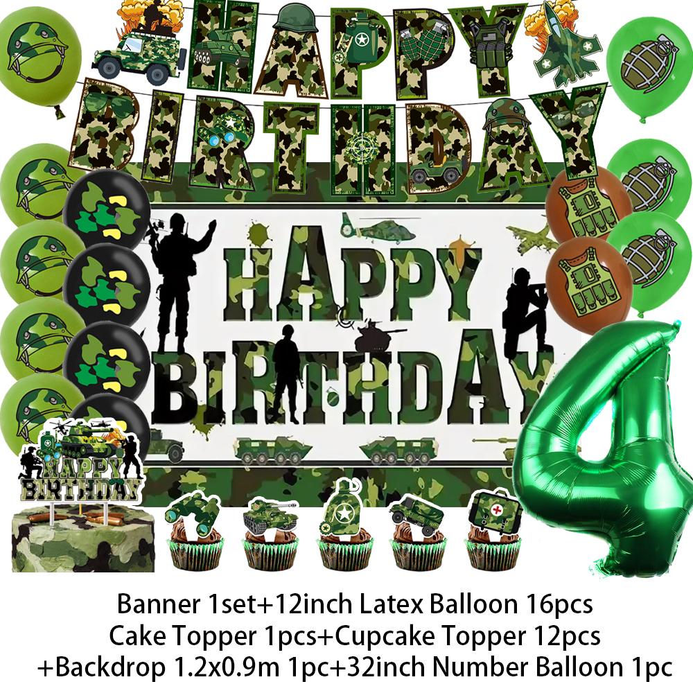 Militär Armee Thema Jungen Geburtstagsparty Dekorationen Camouflage Soldat Flugzeug Panzer Hintergrund Cartoon Luftballon Banner Kinderspielzeug Geschenk