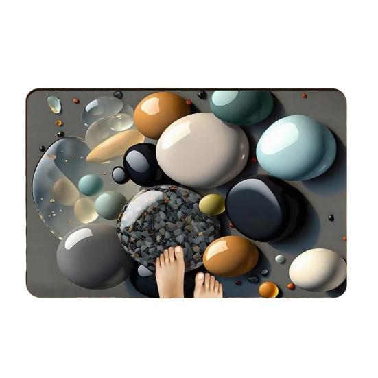 Yousheng 3D Optical Illusion Bathroom Rug Non-Slip Pebble Stone Pattern Bath Mat Quick Dry Absorbent Floor Mat for Bathroom Tub Shower Sink