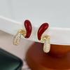 New Year's red rhinestone stud earrings women's sterling silver niche design high-end earrings New Year's popular earrings