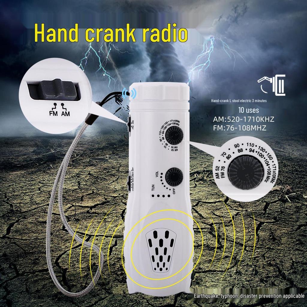 Emergency Multi-Function Hand-Crank Flashlight with Radio, SOS Alarm, and Phone Charger