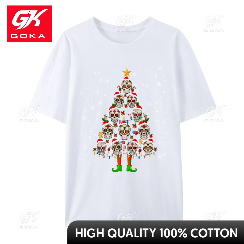 Skull Christmas Tree Santa Hat Ugly Christmas Sweater T Shirts Funny Short Sleeves Tees Tops Cotton TShirt