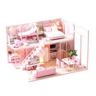 Moin moin Poppenhuis Miniatuur Handgemaakte Kit Droom Moderne Stijl Luxe Schaal Medium LED Licht Acryl Behuizing Meegeleverd Chinees 2301dh363 Set, Twee Verdiepingen