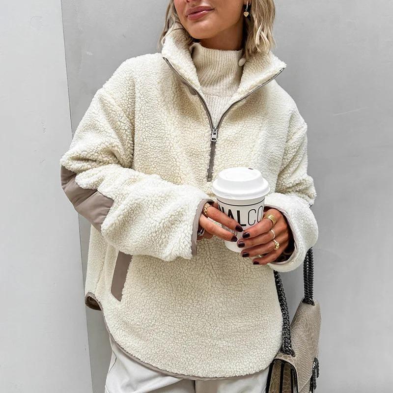 Sudaderas Sudaderas Y2k Plush Loose Stand Collar Pullover Sweatshirt Women Women's Winter Sheepskin Coat