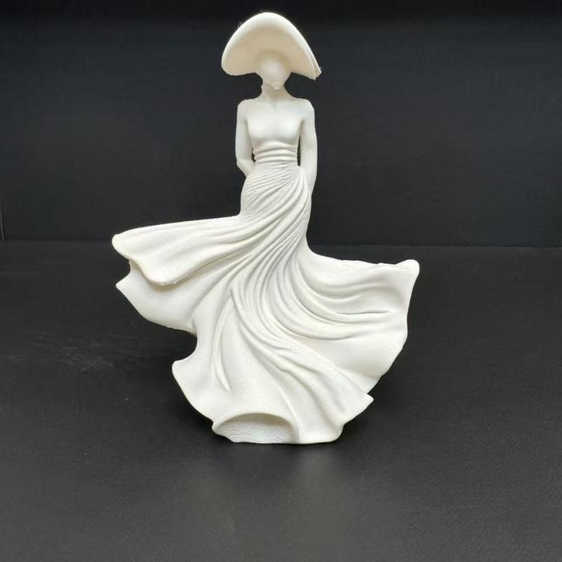 3D Ornament Figurine White Dancing Lady Statue Flowing Skirt Simple Console Living Room Decor Sculpture Gift For Women Girl