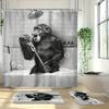 1pc/4pcs - Funny Monkey Shower Curtain Set, Black and White Animal Chimpanzee Singing in Bathtub, Mens Modern CoolBathroom Decor