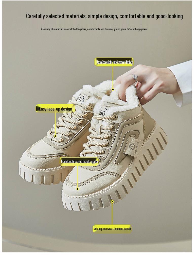 2024 Women's Korean High-Top White Winter Sneakers, Thick-Soled and Warm for Students, Style XX-12261-1