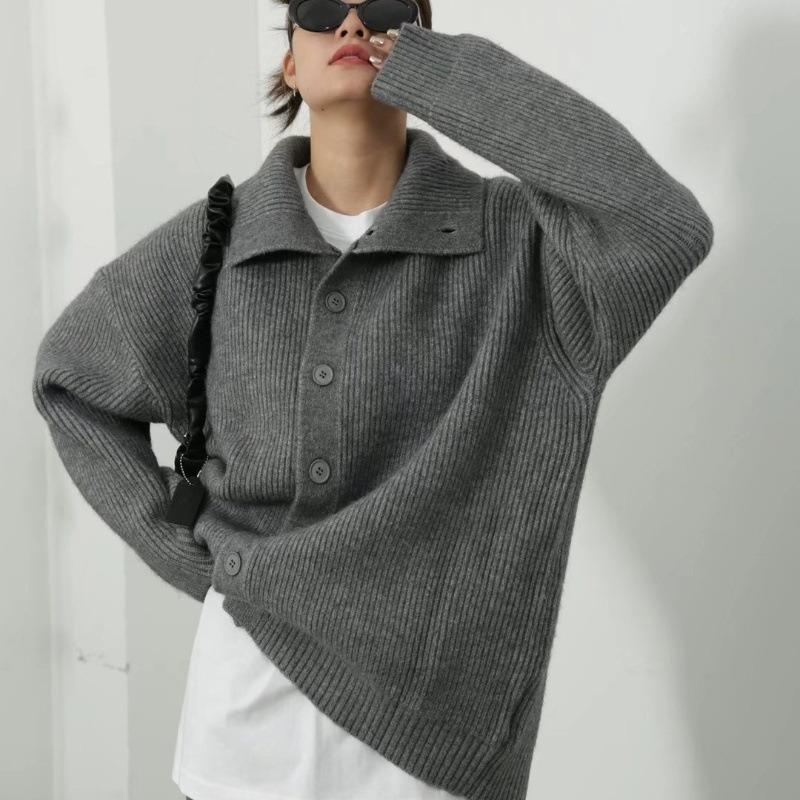 Retro Lazy Wind Cardigan Sweater Women's Autumn New High-end Casual Loose Knitted Sweater Top Coat