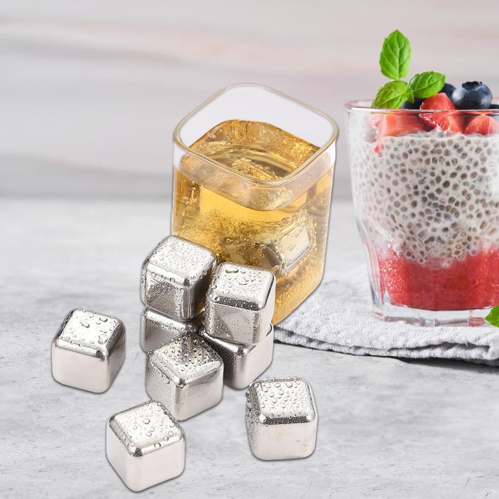 12Pcs 304Stainless Steel Ice Cube Set with Tongs Drinking Chilling Stone Metal Ice Chilling Ice Suitable for Cooling