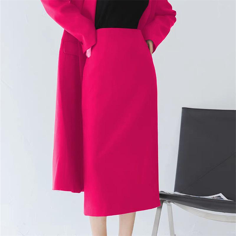 Women's Mid-Length Coffee-Colored A-Line High-Waisted Slit Skirt
