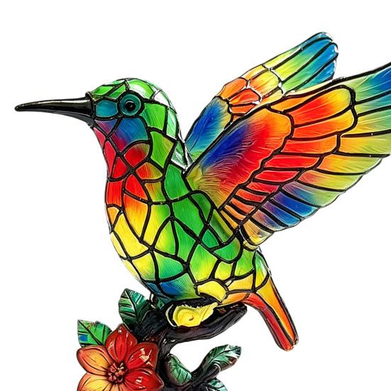 Handmade Stained Glass Bird Night Light, Hummingbird Floral Table Lamp, Vintage Resin Decorative Bedside Lamp for Bedroom, Living Room, Nursery