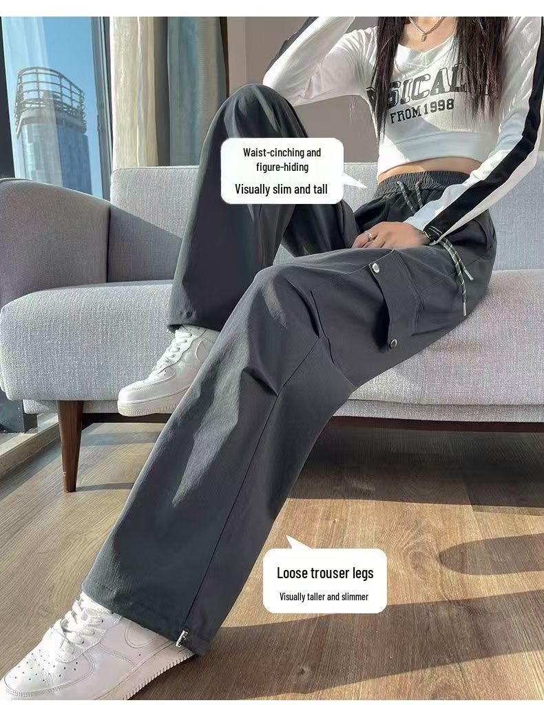 2026 Women's High Waist Workwear Pants - Spring/Autumn Style, Loose Fit, Slimming, Multi-Pocket, Straight Wide Leg.