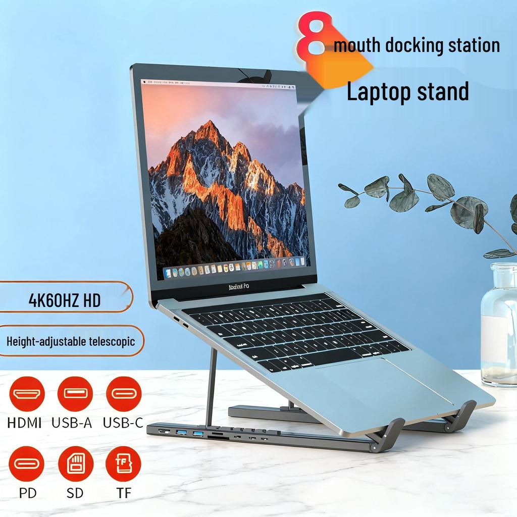 7-in-1 Faltbarer Laptopständer und Dockingstation aus Aluminium mit verstellbarer X-Strebe